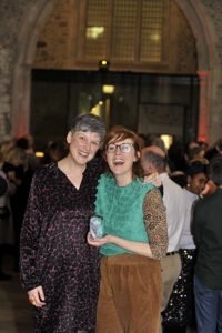 Clare Mac Cumhaill and Rachael Wiseman celebrating their 2022 Crown for Metaphysical Animals


